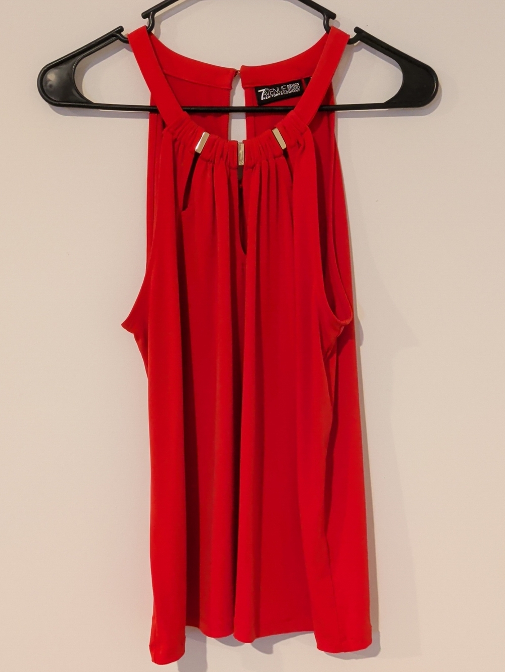 Red Sleeveless Top with Gold Bar Details